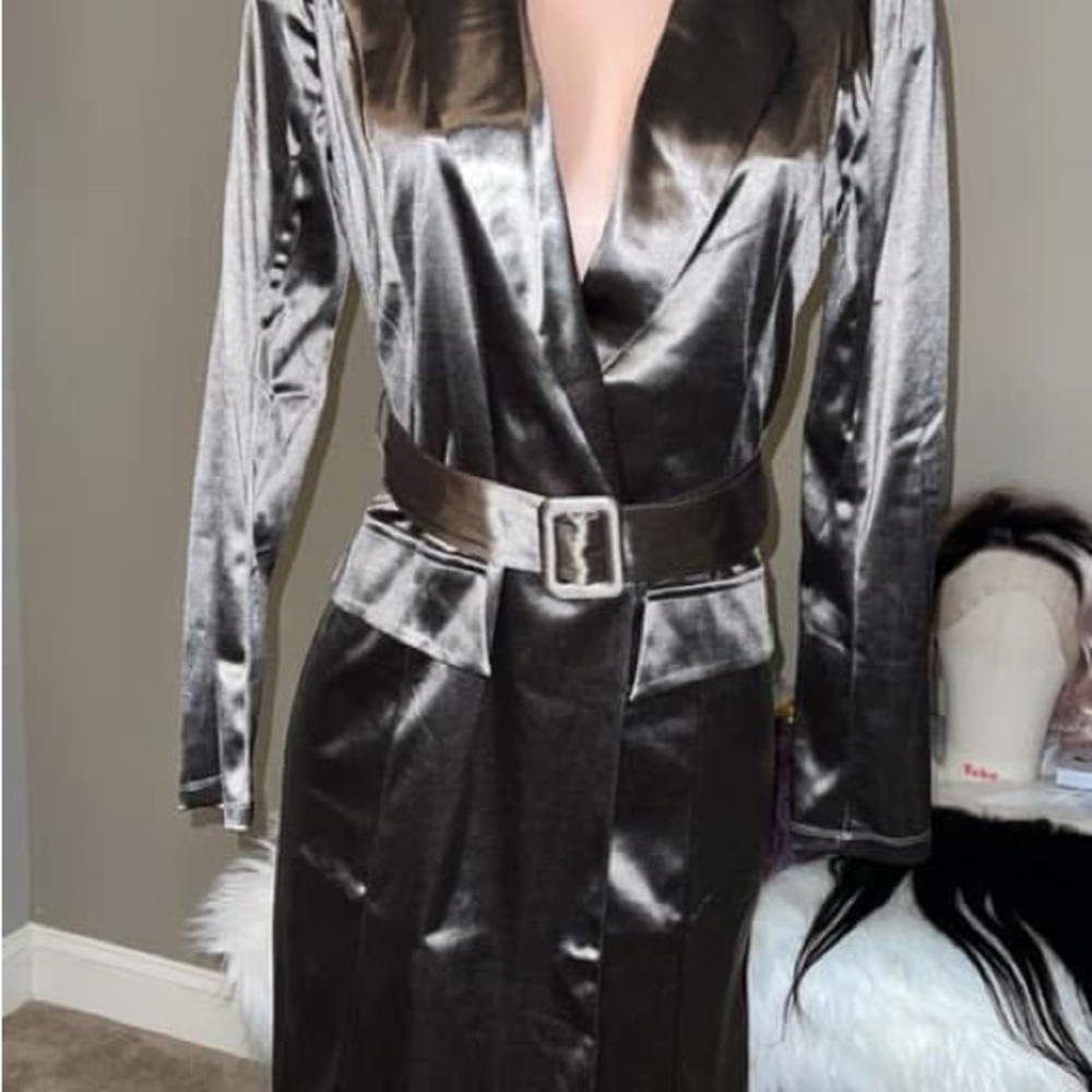 Sleek Metallic Belted Dress